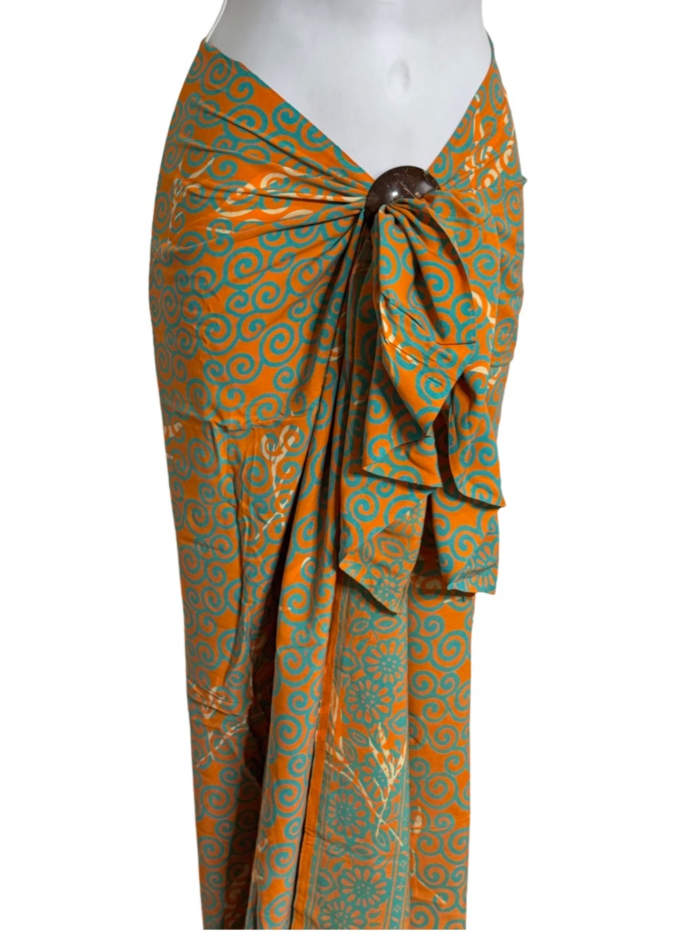 Green and Orange Swirl Bali Sarong - Picture 2 of 10